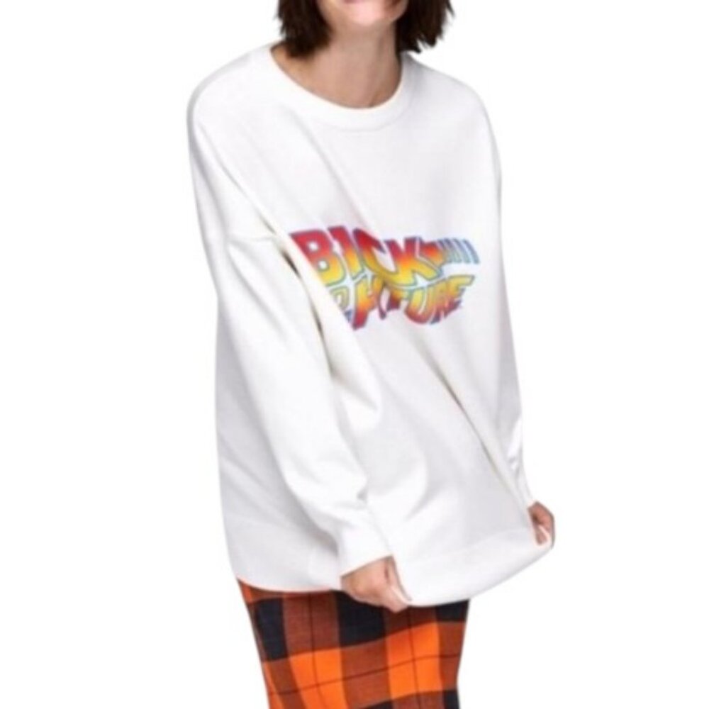 Zara white "Back to the Future" oversized long sleeve sweatshirt size S